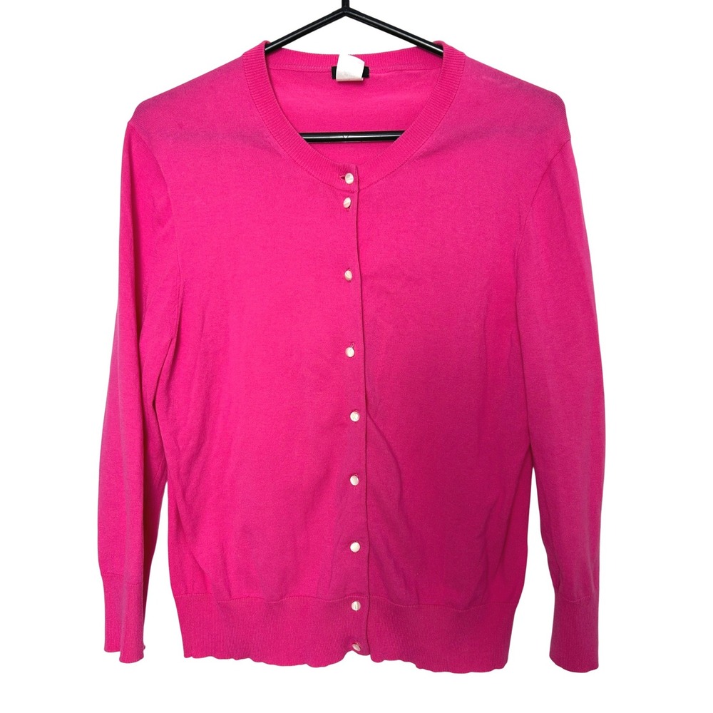 J.Crew Cardigan Womens L Pink Jackie Button Knit Barbiecore Preppy bimbocore